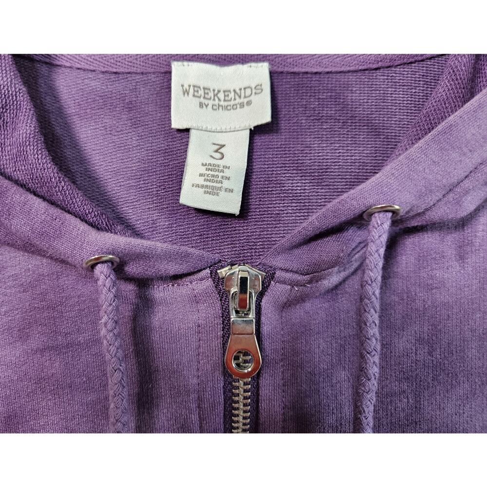 CHICO'S Weekends 3 Women's XL Hoodie Top 1/4 Zip Purple Tie Dye Cotton Blend 46" - Picture 3 of 8